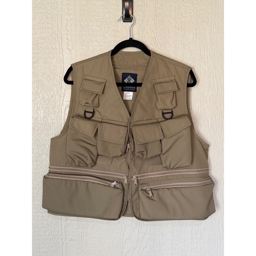 Columbia Sportswear Mens Utility Fishing Vest Khaki Tan Multi-Pocket Medium NWOT